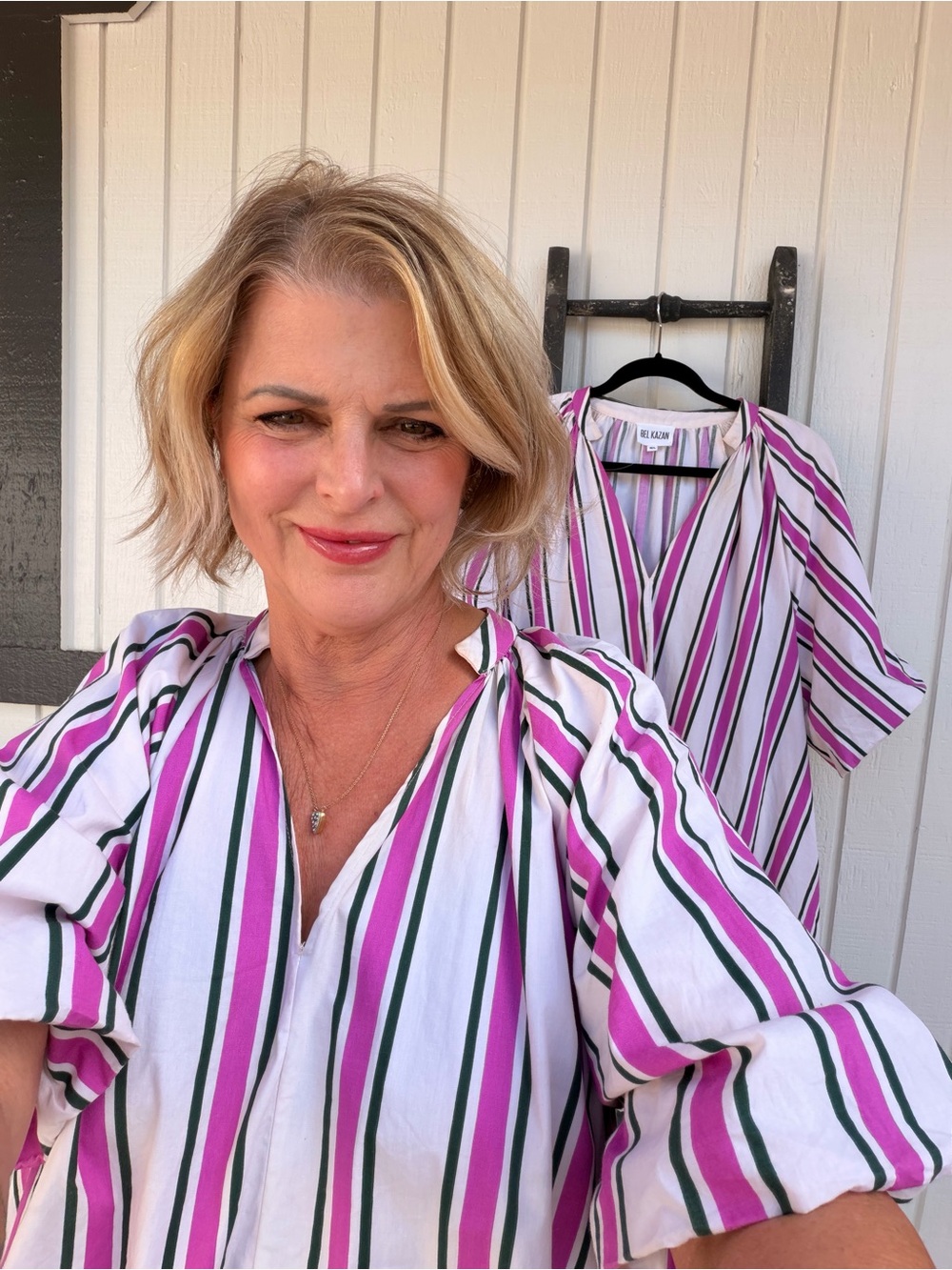 Anthropologie Pink, White and Green Striped Midi Dress